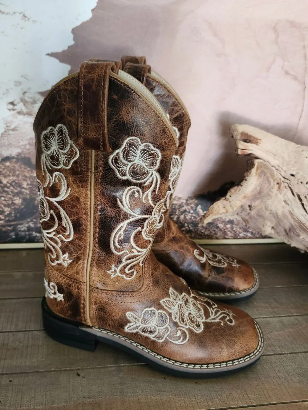 Shyanne Little Lasy Floral Embroidered Western Leather Brown Boots Girl's 13